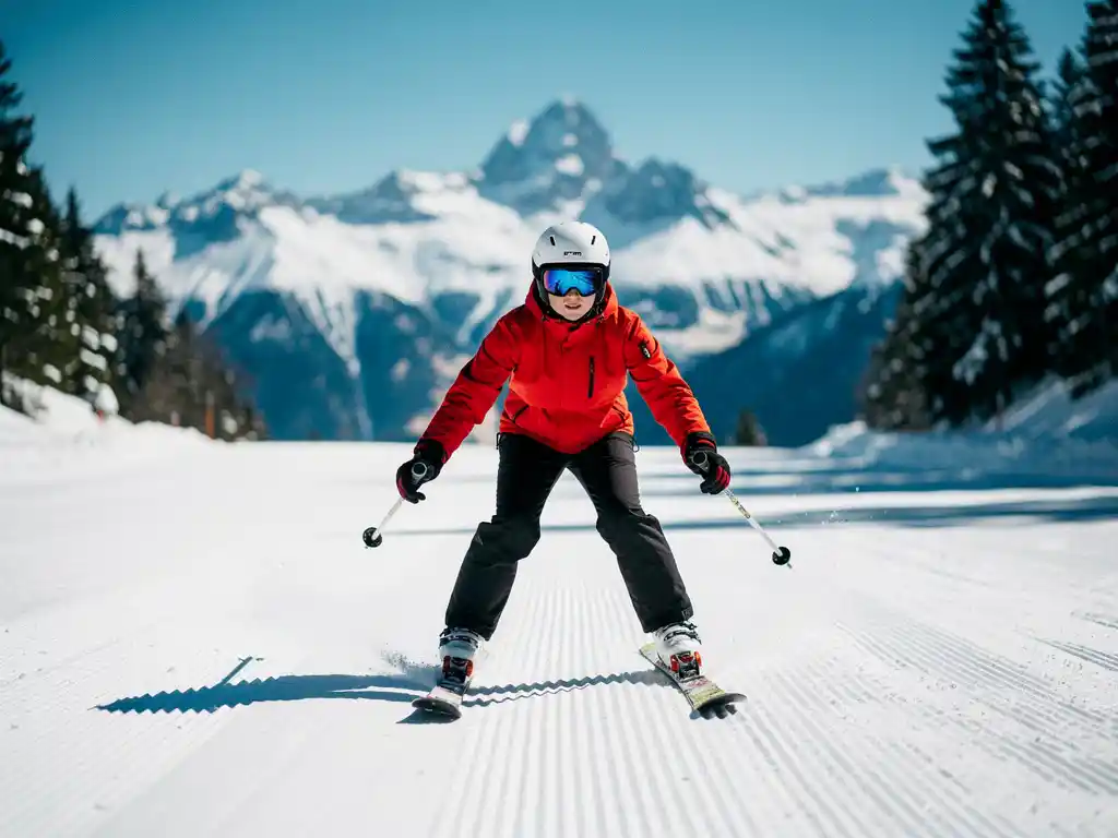 Beginnende skiër in de bergen
